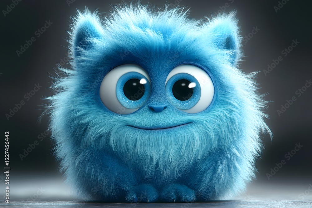 Fluffy Blue Monster - Adorable 3D Cartoon Character Fluffy Blue Monster - Adorable 3D Cartoon Character