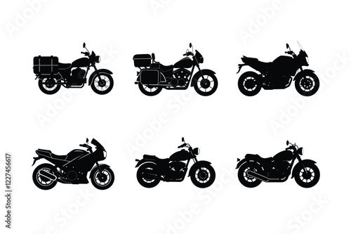 Classic touring bike silhouette on white isolated background