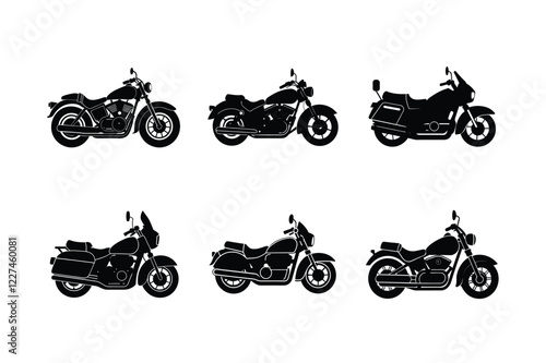 Touring motorcycle silhouette on white isolated background