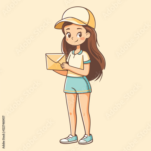 A cute gril stand holding envelope vector illustration