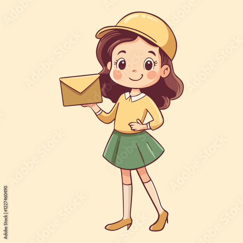 A cute gril stand holding envelope vector illustration