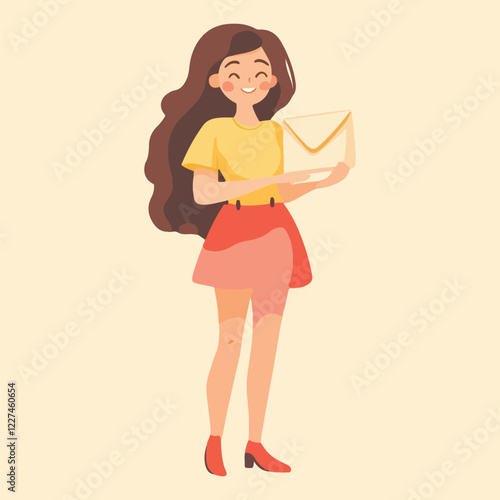A cute gril stand holding envelope vector illustration