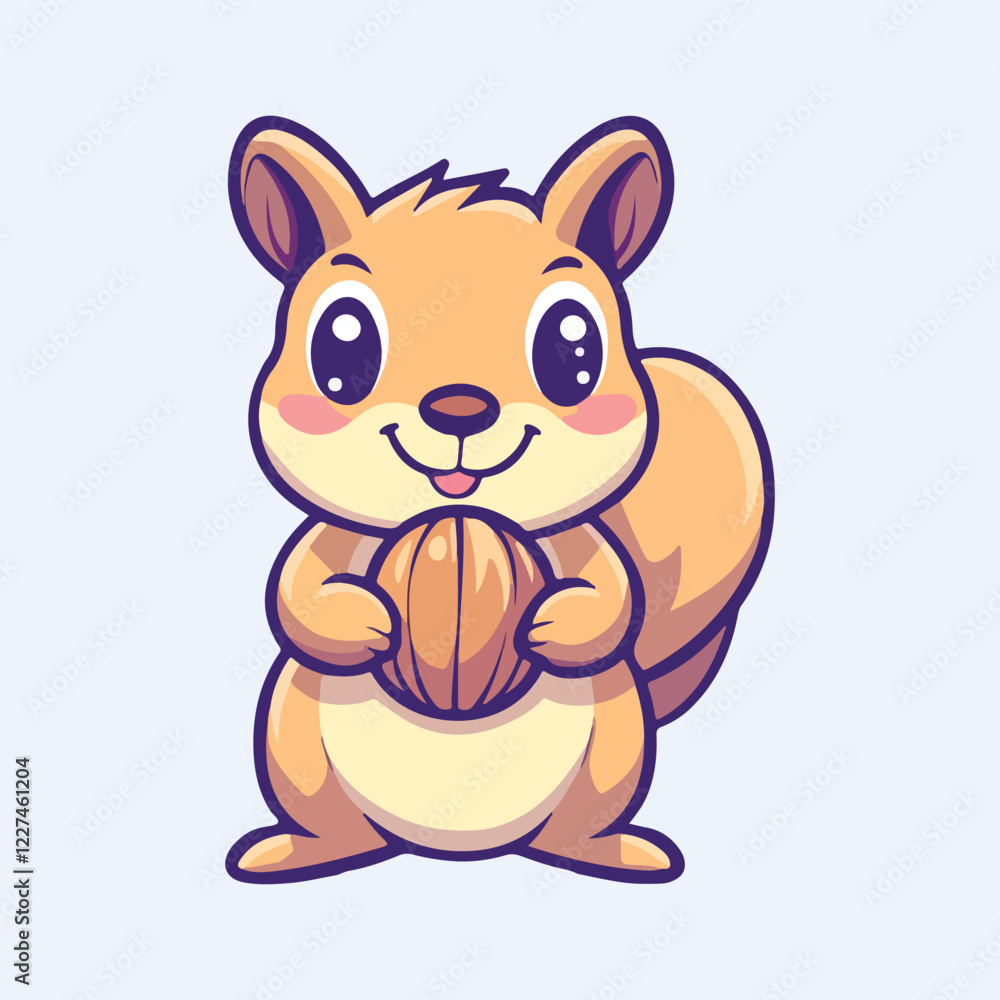 Naklejka premium Charming Cartoon Squirrel with Acorn vector illustration
