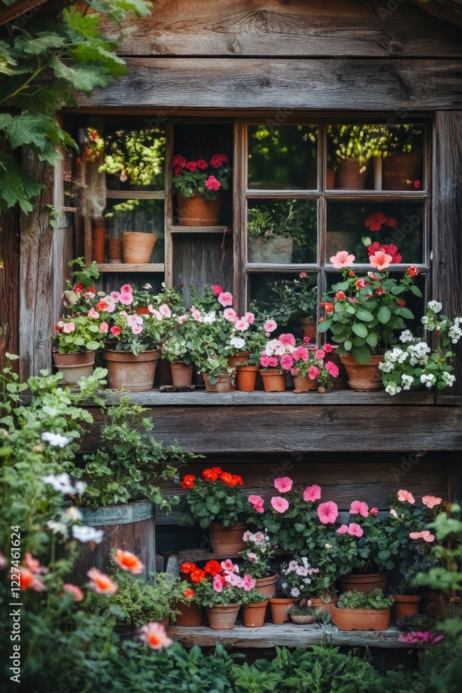 Fototapeta premium Window with potted flowers,