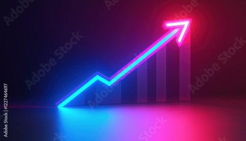 Pink And Blue Neon Arrow Abstract Geometric Illustration Featuring A Rising Chart And Ar Symbol. Rendered In A Unique Style.