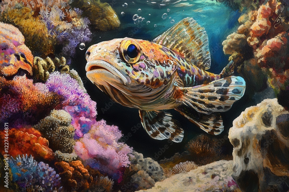 Dive into the mesmerizing depths of the ocean and discover the captivating elegance of a blenny, gracefully navigating its underwater kingdom amidst vibrant coral reefs Dive into the mesmerizing depths of the ocean and discover the captivating elegance of a blenny, gracefully navigating its underwater kingdom amidst vibrant coral reefs
