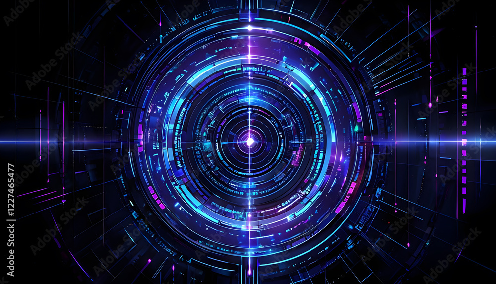 Fototapeta premium Abstract rendering of a high-tech tunnel with neon lights, creating a sense of movement in space and time.