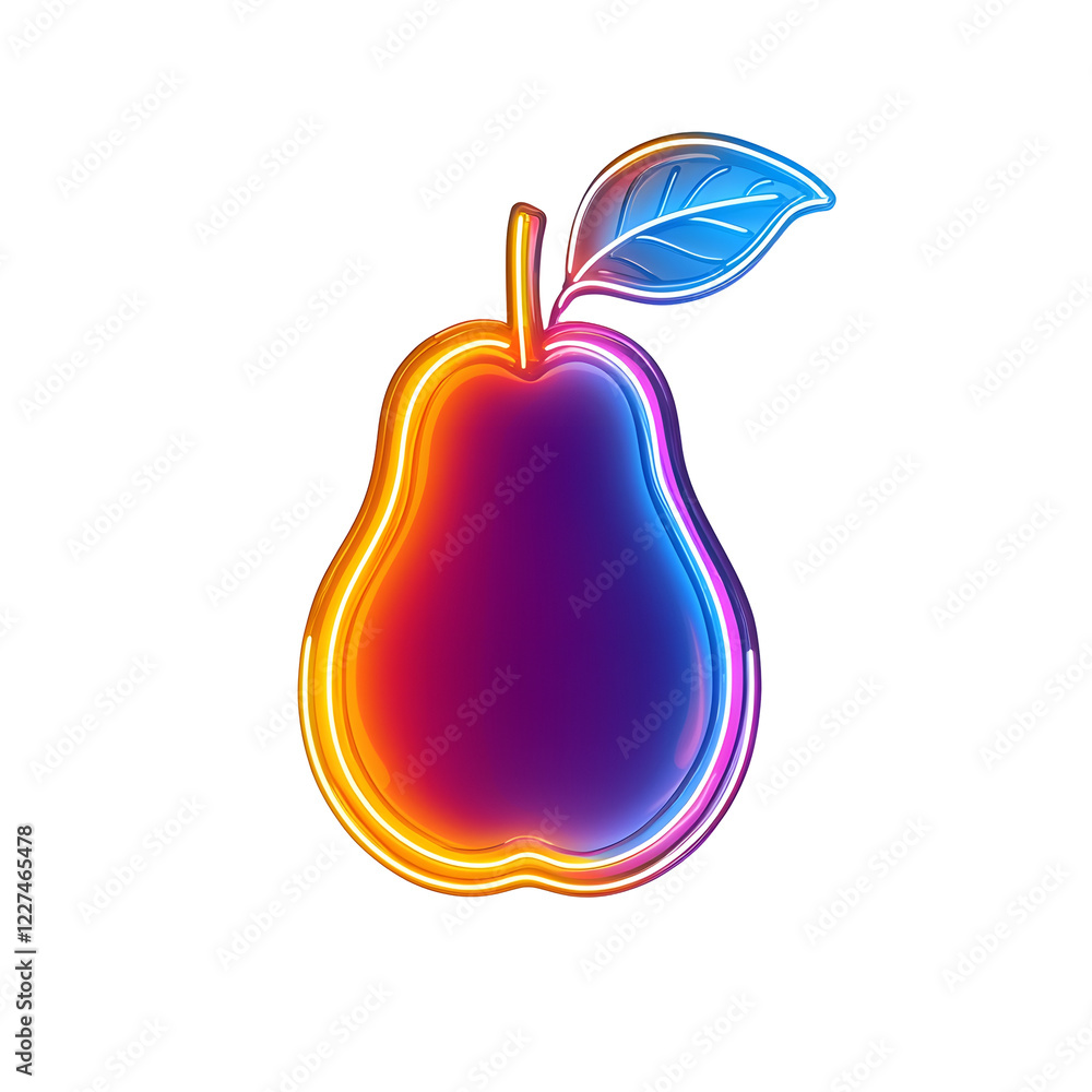 Obraz premium The vibrant and luminous neon pear sign on a plain white transparent background creates a striking and captivating visual effect. long_title:The