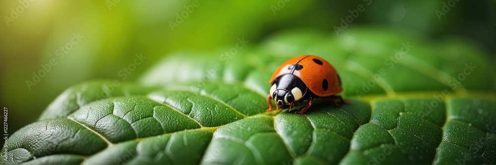 Ladybug on a textured green leaf, close-up nature shot Ladybug on a textured green leaf, close-up nature shot