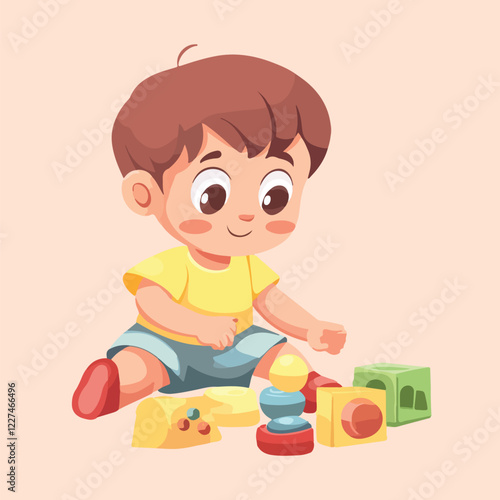 A little Boy Playing with Toys vector Illustration