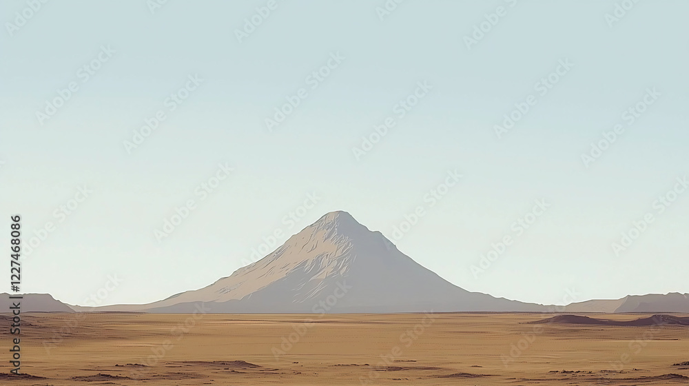 Serene mountain landscape under a clear sky, showcasing vast desert terrain and distant hills Serene mountain landscape under a clear sky, showcasing vast desert terrain and distant hills