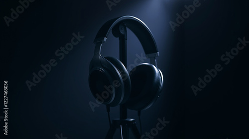 headphones on black background