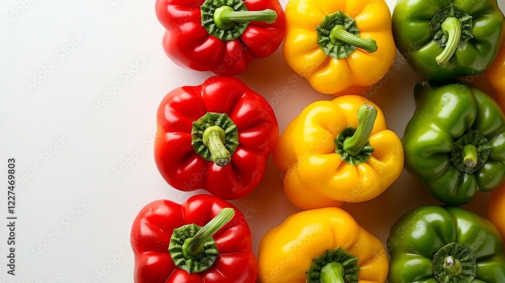 capsicum on a white solid background with top view and empty space for your text