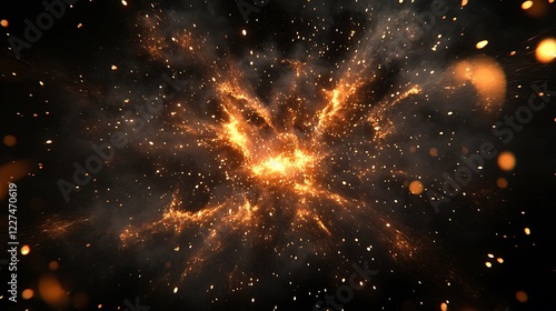 Fiery spark burst glowing against black background