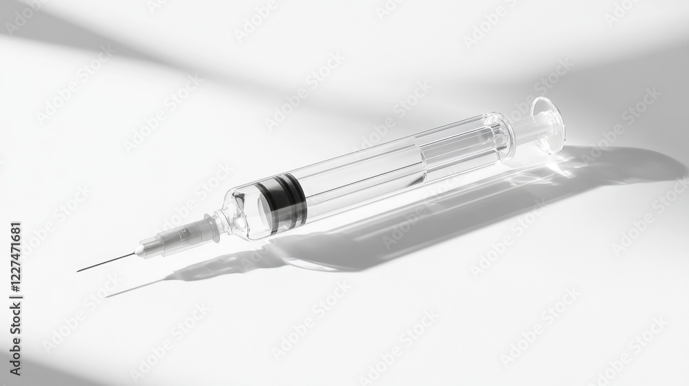 A clear, transparent medical syringe on a pristine white backdrop, illustrating the importance of medical tools and their role in healthcare and treatment A clear, transparent medical syringe on a pristine white backdrop, illustrating the importance of medical tools and their role in healthcare and treatment