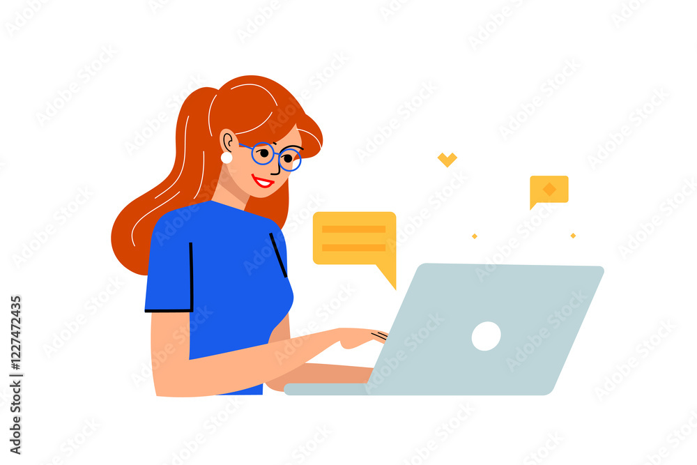 Blogger at laptop, chatting online. Blogger at laptop, chatting online.