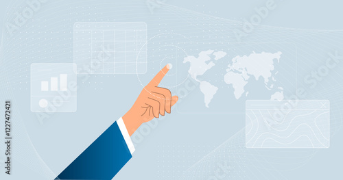 Interactive VR desktop screens with business applications.