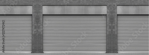 Closed steel shutter door of warehouse, storage or storefront for metal door template background and textured.