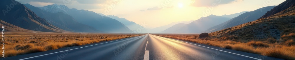 Fototapeta premium Empty asphalt road, mountainscape panorama Vast, open highway , way, background, space