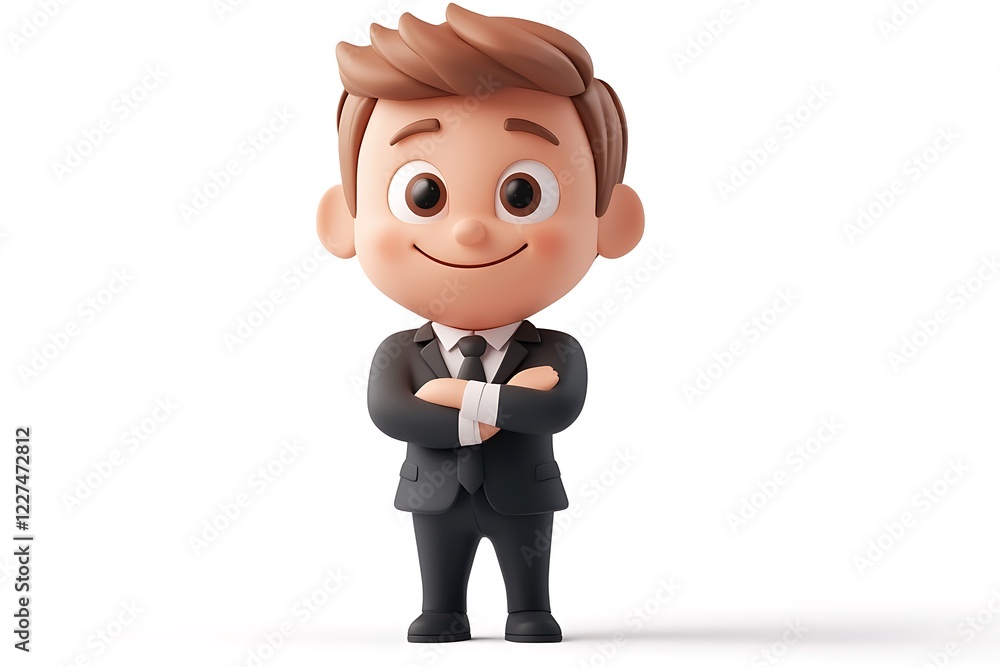 Cute 3D Businessman Model, Arms Crossed Cute 3D Businessman Model, Arms Crossed