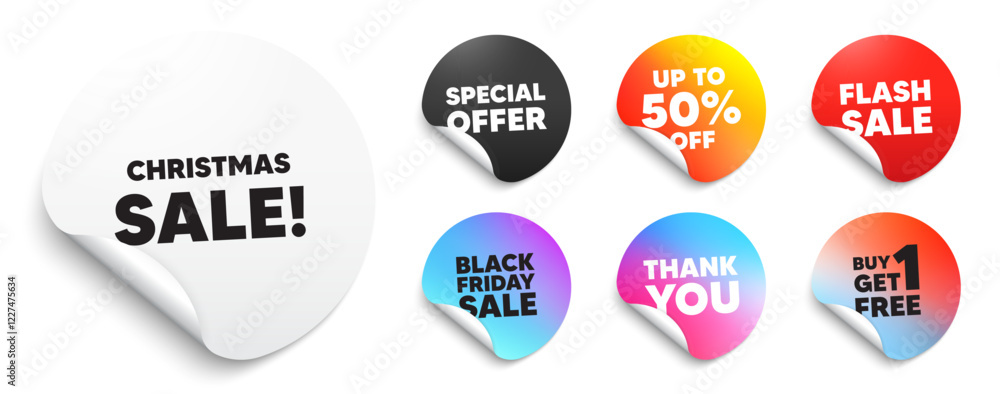 Fototapeta premium Christmas sale sticker tag. Special offer paper price tags. Christmas Sale tag. Special offer price sign. Advertising Discounts symbol. Discount, black friday sticker. Promo banner. Vector