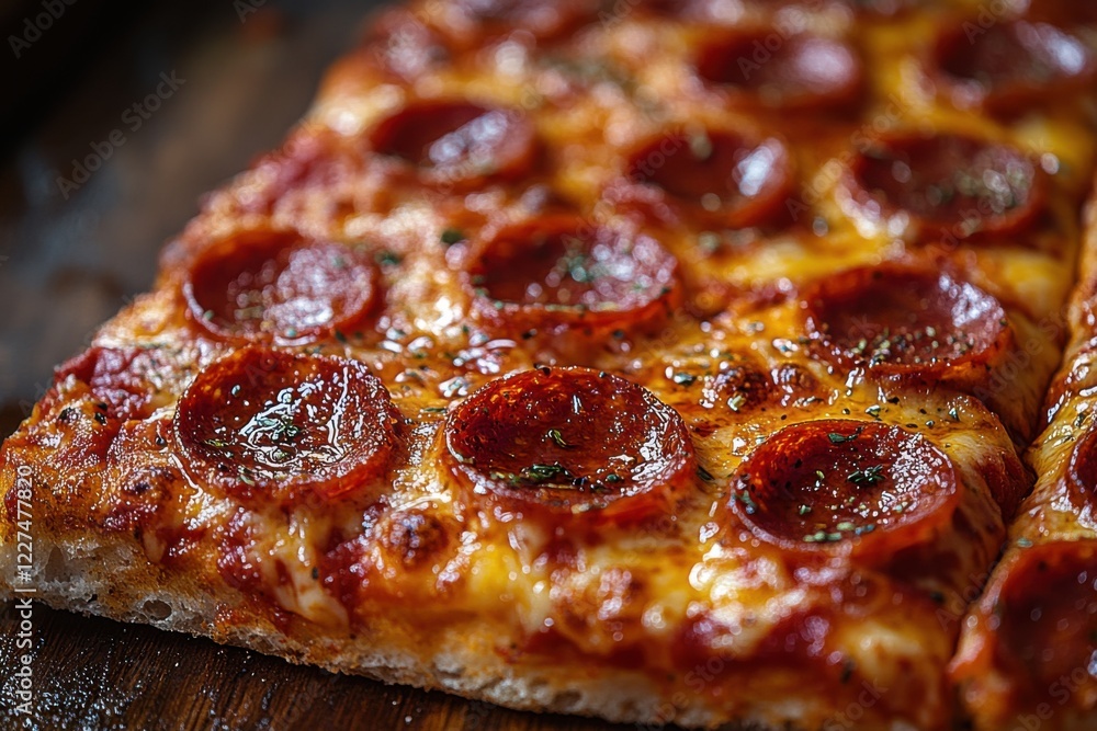 Pizza with pepperoni, sausage, mushrooms and pepper close-up. Italian cuisine Pizza with pepperoni, sausage, mushrooms and pepper close-up. Italian cuisine