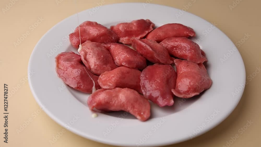 Ukrainian dumplings. On a white plate. Close-up. Ukrainian dumplings. On a white plate. Close-up.