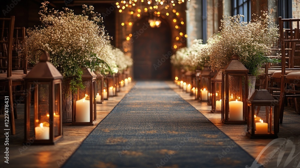 Fototapeta premium Romantic wedding aisle with candles and flowers.