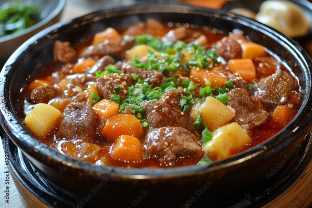Hearty vegetable stew served in a rustic bowl with fresh herbs Hearty vegetable stew served in a rustic bowl with fresh herbs