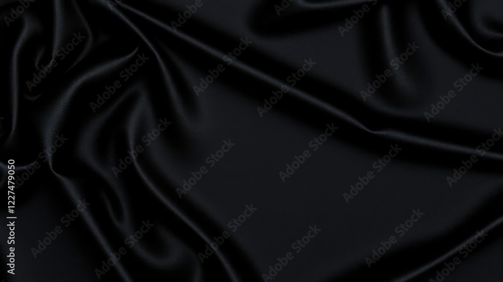 Obraz premium Satin fabric in deep black color with intricate patterns, luxury textiles, black satin fabric
