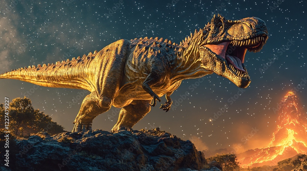 Ceratosaurus Roaring a Rocky Outcrop with Volcanic Glow Ceratosaurus Roaring a Rocky Outcrop with Volcanic Glow