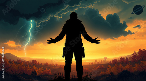 silhouette of a man with a backpack in the mountains