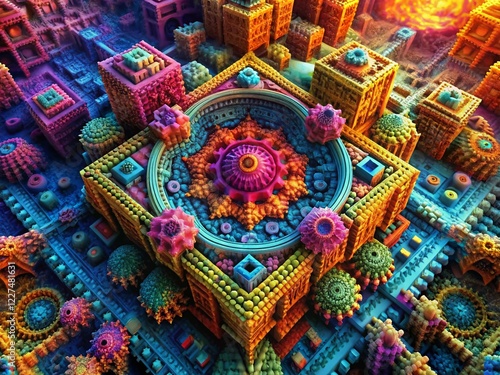 Abstract Fractal Art: 3D Geometric Design, Rule of Thirds Composition