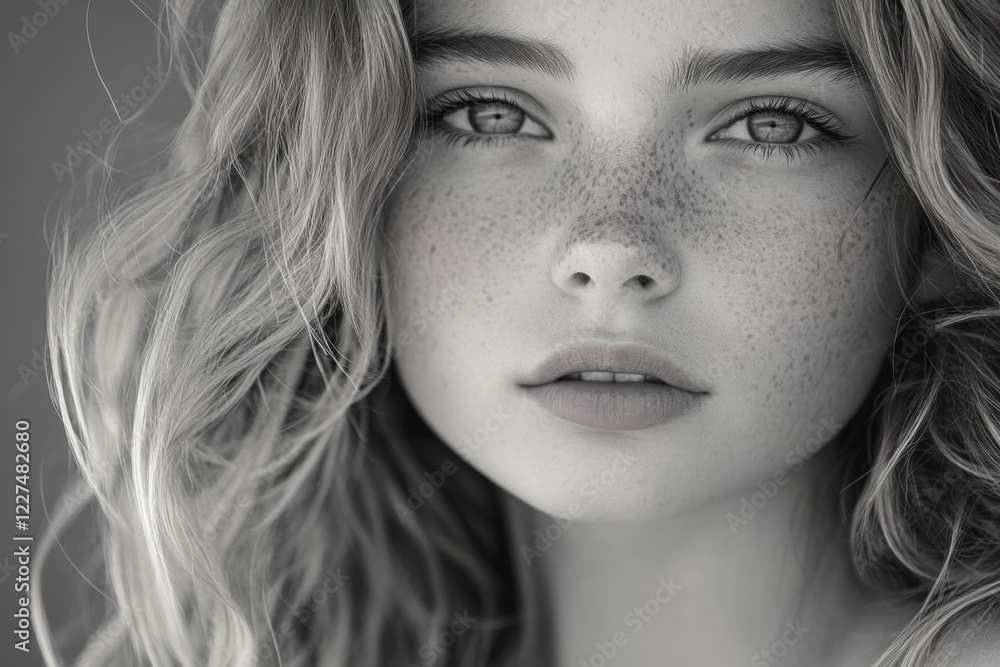 Black and white portrait of a young woman with a contemplative expression Black and white portrait of a young woman with a contemplative expression