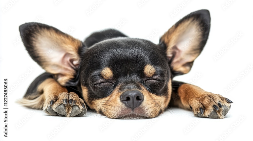 Cute Chihuahua Puppy Sleeping Peacefully on White Background Cute Chihuahua Puppy Sleeping Peacefully on White Background