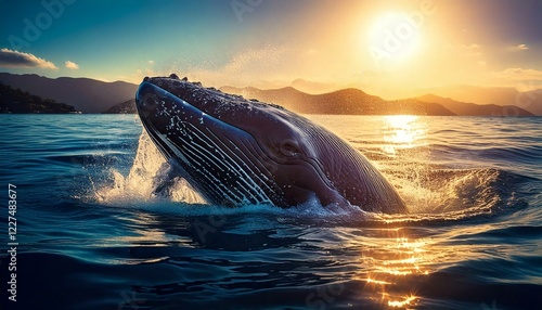 海で泳ぐ野生の大きなクジラ photo