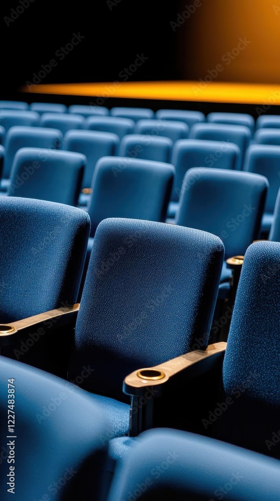 Fototapeta premium Empty theater seats arranged in perfect symmetry and isolation.