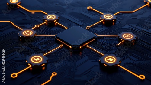 Wallpaper Mural Abstract Digital Network System Central Processor with glowing orange connections and nodes Torontodigital.ca