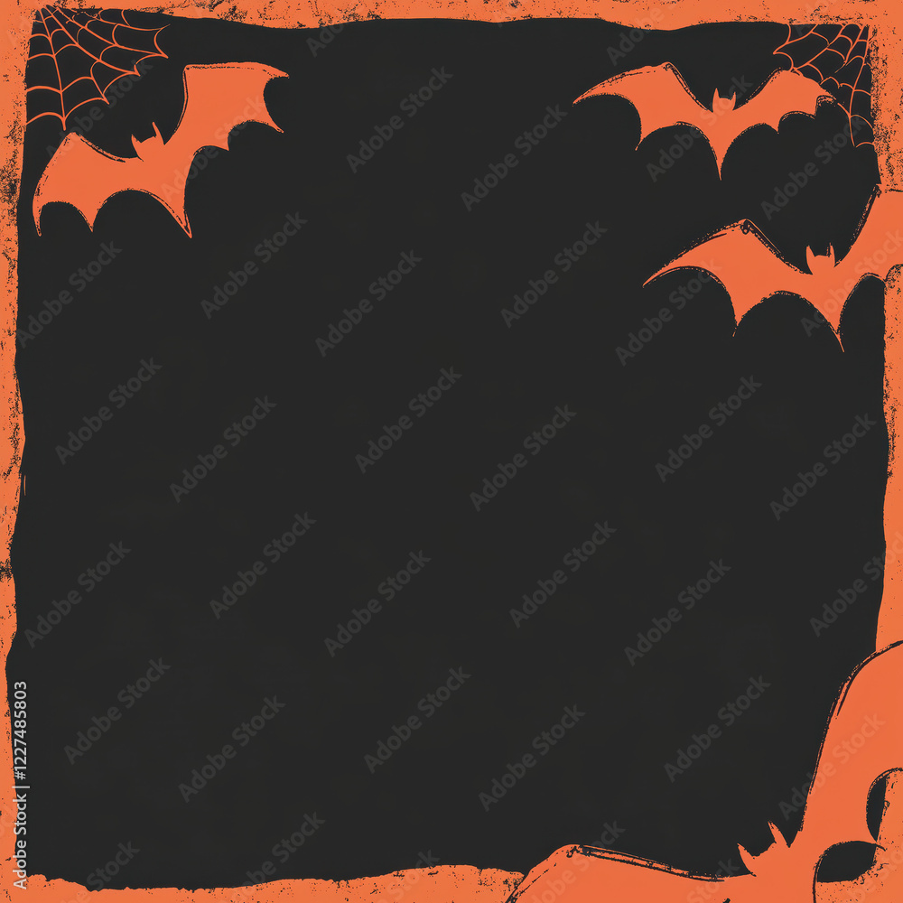 Spooky border, cobwebs and bats, orange and black drips, grunge texture, perfect for party flyers Spooky border, cobwebs and bats, orange and black drips, grunge texture, perfect for party flyers