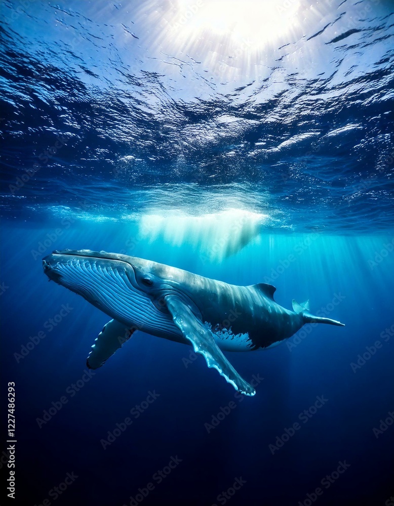 Fototapeta premium 海で泳ぐ野生の大きなクジラ