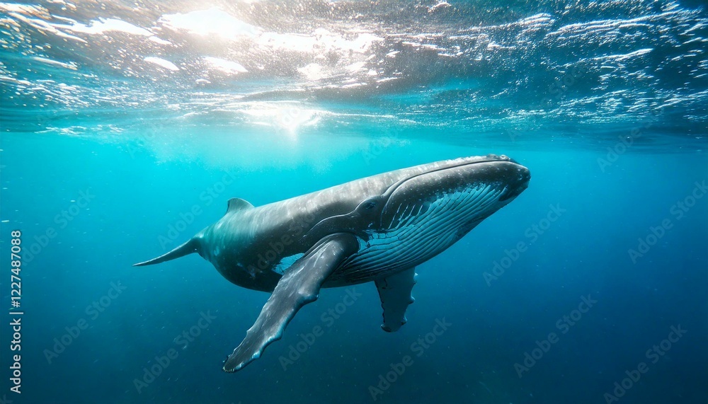 Fototapeta premium 海で泳ぐ野生の大きなクジラ