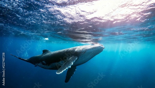 海で泳ぐ野生の大きなクジラ photo