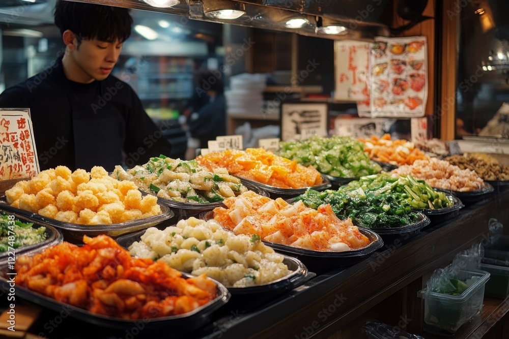 Fototapeta premium Fresh market stall with vibrant fruits and vegetables