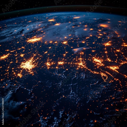 Interconnected Global Business Market with Glowing Trade Routes and Hubs at Night
