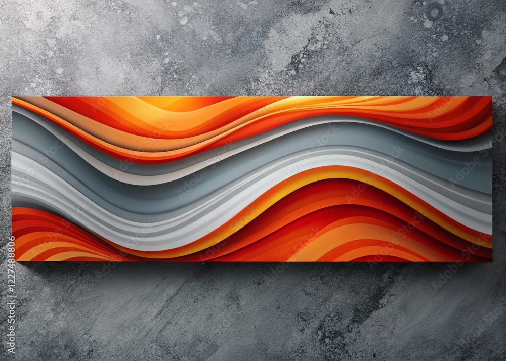 Fototapeta premium Abstract Grainy Wave Banner: Orange, Red, Gray, White, Black Texture