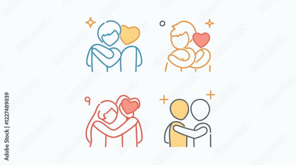 Hug and Love Line Style Icon Set Vector Design Hug and Love Line Style Icon Set Vector Design