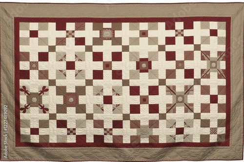 A traditional patchwork quilt with a classic block pattern in muted colors. creativity hobby and handicrafts, diy, background for design. photo