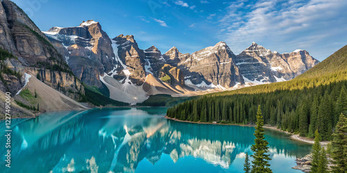 Beautiful Moraine Lake in Banff National Park, Canada. Photographed at sunrise photo