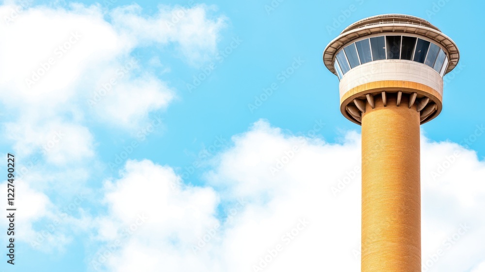 Tall Orange Observation Tower Against a Blue Sky with Fluffy Clouds A Scenic Summer Day View Tall Orange Observation Tower Against a Blue Sky with Fluffy Clouds A Scenic Summer Day View