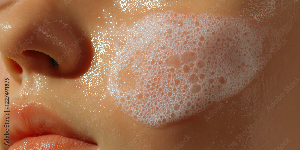 Fototapeta premium Close-up of Face with Cleansing Foam